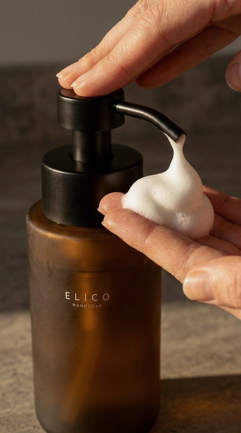 Skum pumpas ur dispensern i en hand