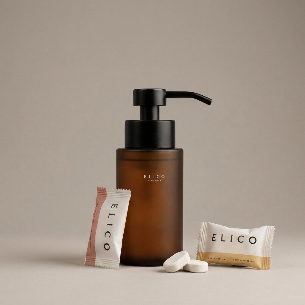 Handtvål Startkit: 300 ml dispenser i frostat glas med matt svart pump och refill-tabletter