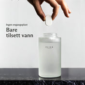 Refill såpe tablett til håndsåpe fra Elico, blandes med vann i glassdispenser – uten engangsplast"